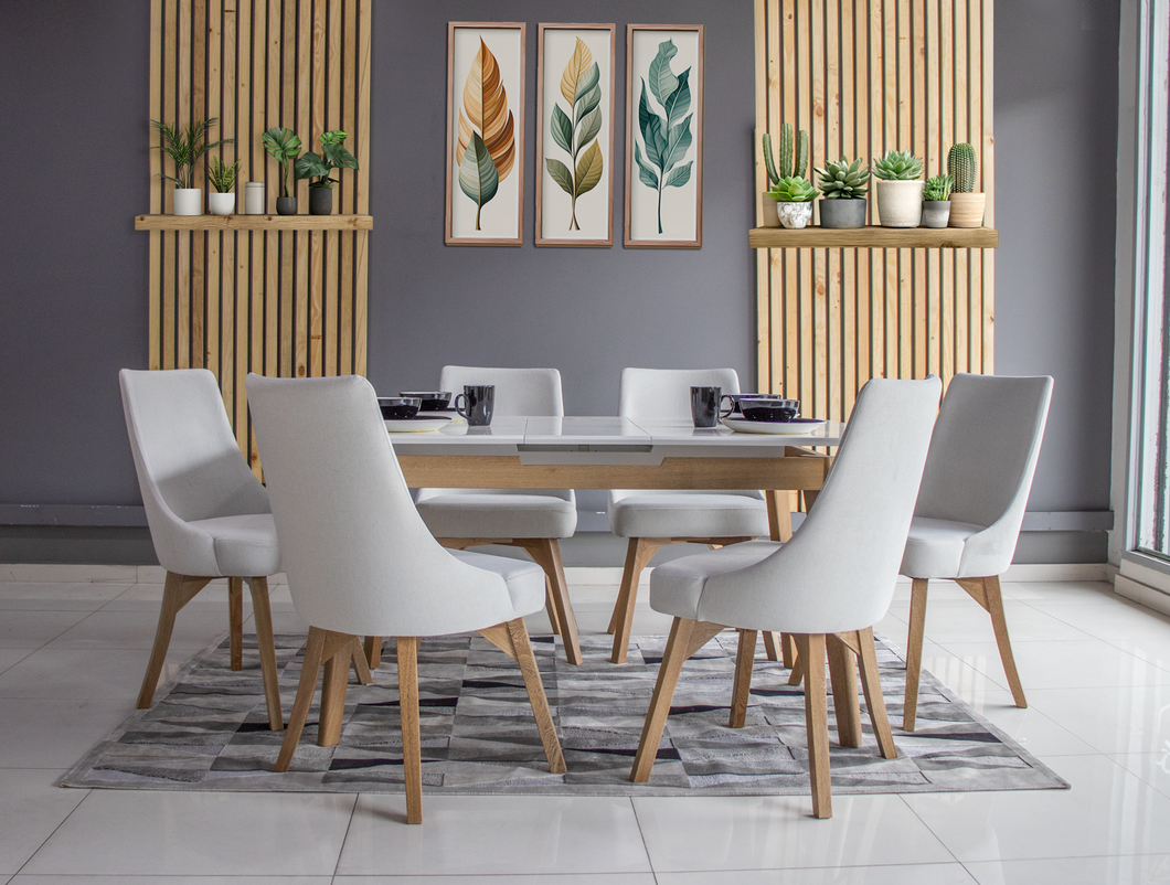 Comedor extensible toronto natural + 6 sillas dacia